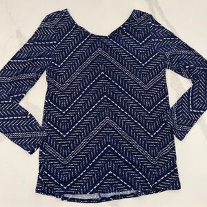 Lucky Brand Made in USA Navy Geometric Long Sleeve Top L
